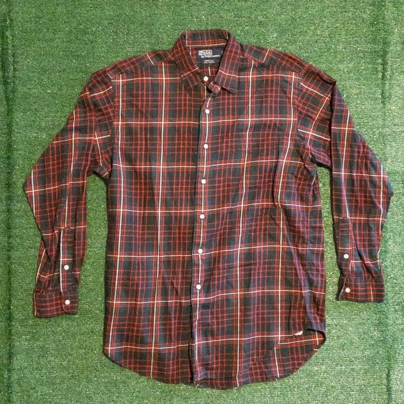 POLO BY RALPH LAUREN MARLOWE VINTAGE BUTTON UP PLAID SHIRT RED BLACK MENS SZ M - Picture 1 of 6